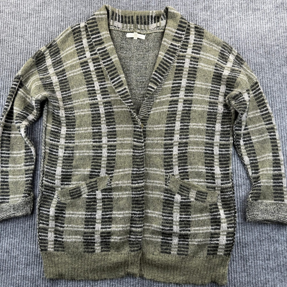 GILDED INTENT Plaid Knit‎ Cardigan Sweater Womens Small Green Black Snap Front